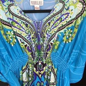Robbie Bee | Vibrant Paisley Turquoise Multi Batwing Knee Length Summer Dress